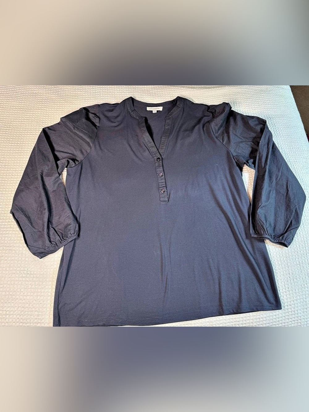 Calligraphie Navy Button Front Blouse Size XL Like New